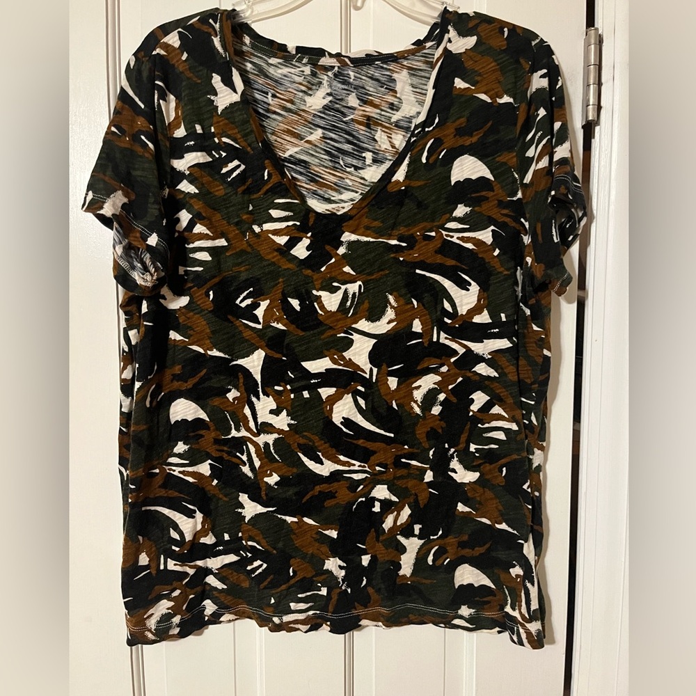 L.L. Bean Camouflage Short Sleeve V-Neck Tee